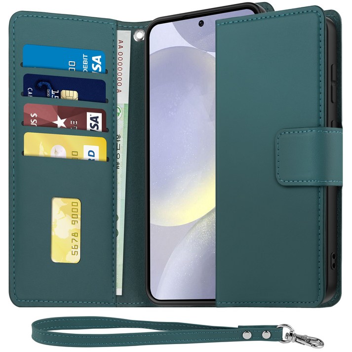 아칸크  갤럭시 S22(SM-S901N) 다이어리 가죽 지갑 휴대폰 케이스+핸드 스트랩 세트