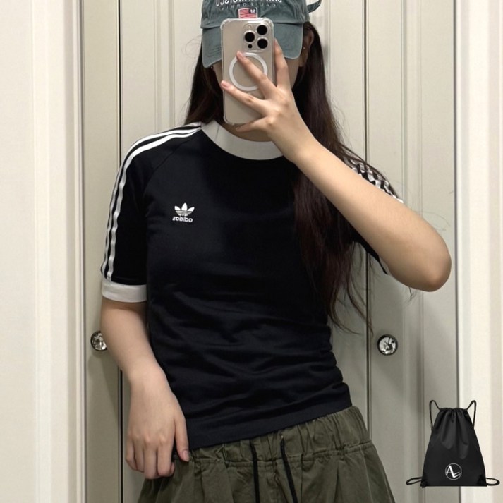 백화점 정품 아디다스 반팔 티셔츠 트레포일 오리지널 삼선 스프라이트 슬림핏 여성 반팔티 스포젠가방