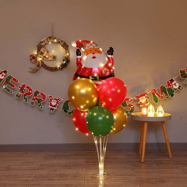 [피앤비유니티]크리스마스 산타 루돌프 눈사람 지팡이 라이트풍선꽂이 스탠드풍선세트, 03)가성비 갑-LED 지팡이산타 풍선꽃이