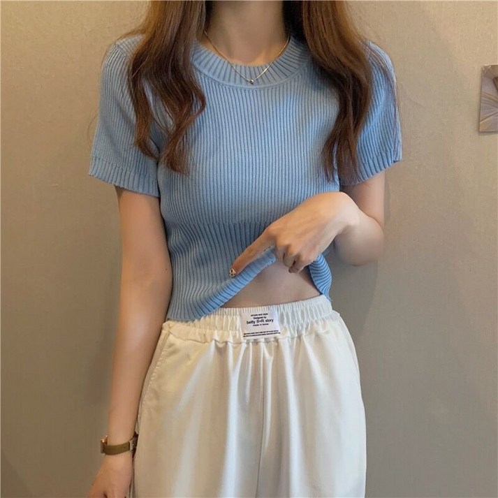 야오야오 캔디 골지 니트 반팔