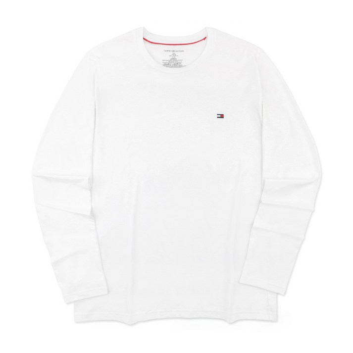 정품 타미힐피거 후드티 남여공용 코어 플래그 크루넥 긴팔 티셔츠 화이트