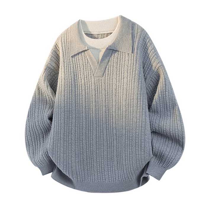 남성 봄가을 긴팔 카라니트 루즈핏 스트라이프 레이어드 스타일