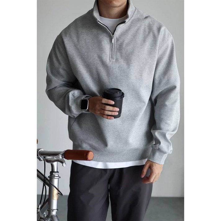 ANYOU 봄가을 남성 루즈핏 하프집업 맨투맨 캐주얼 티셔츠 2 colors