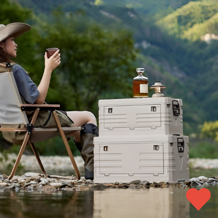 접이식 대용량 캠핑 리빙박스 오픈형 2단 폴딩 수납 테이블 정리함, 카키