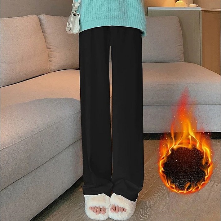 큐엔유 여성 겨울 보들보들 와이드핏 밴딩 팬츠 숏/롱 선택 기모바지