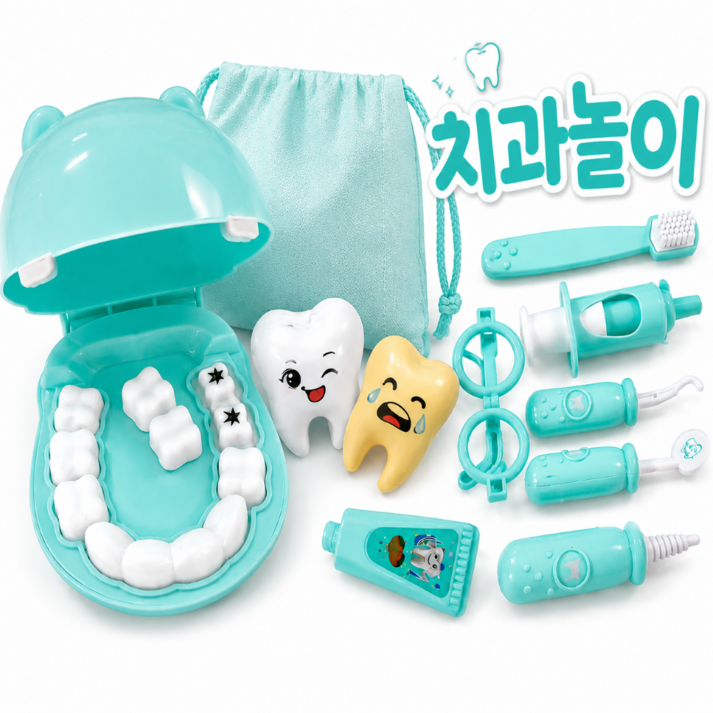 유아 치과놀이 역할놀이 장난감 하마 치과세트 양치습관 완구