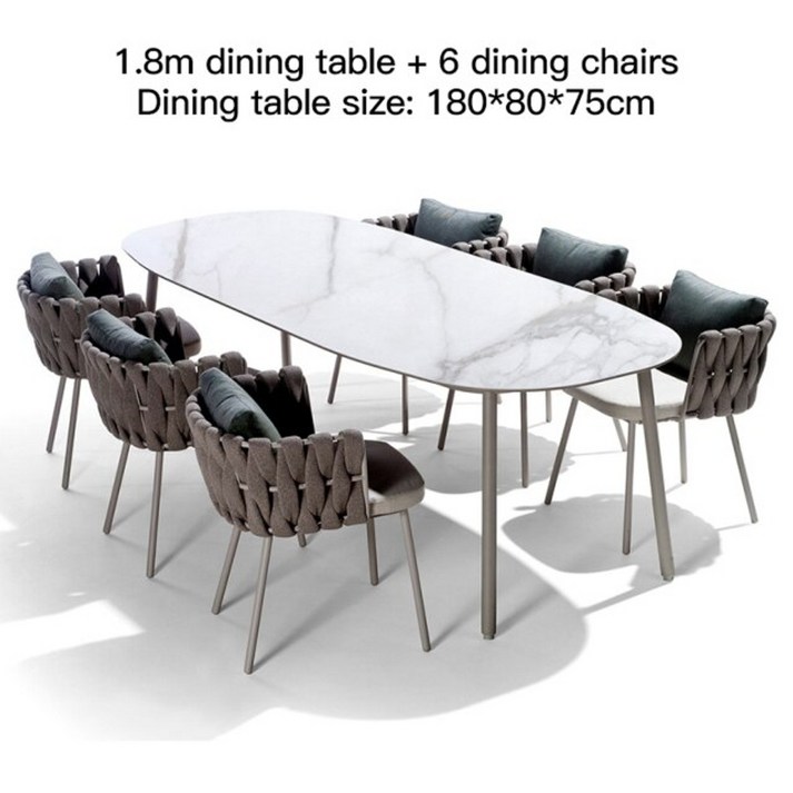 야외 테이블 세트 테라스 정원 소파 맞춤형 야외 식탁과 의자 방수 안뜰 바위 슬래브 현대적인 미니멀리즘 대리석 북유럽 레저 소파 가구, 식탁 세트 b