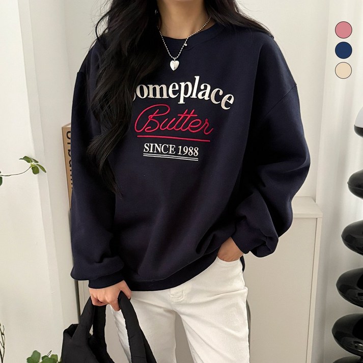 디테일웨어 여성 기모 썸웨이 맨투맨 자수 레터링 오버핏 긴소매 티셔츠 도톰한 여자맨투맨 귀여운 데일리룩 스웻셔츠