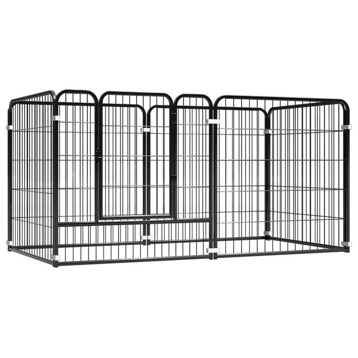 리빙가감법 반려동물 고품질 대형견 울타리 튼튼한 철제 테두리 울타리 안전한 논슬립 자동 잠금 애견 펜스 버클식 울타리, 6개, 블랙