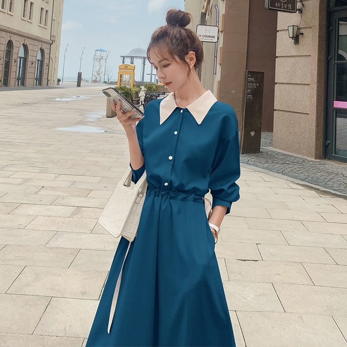 가을 프리미엄 스모크블루 원피스