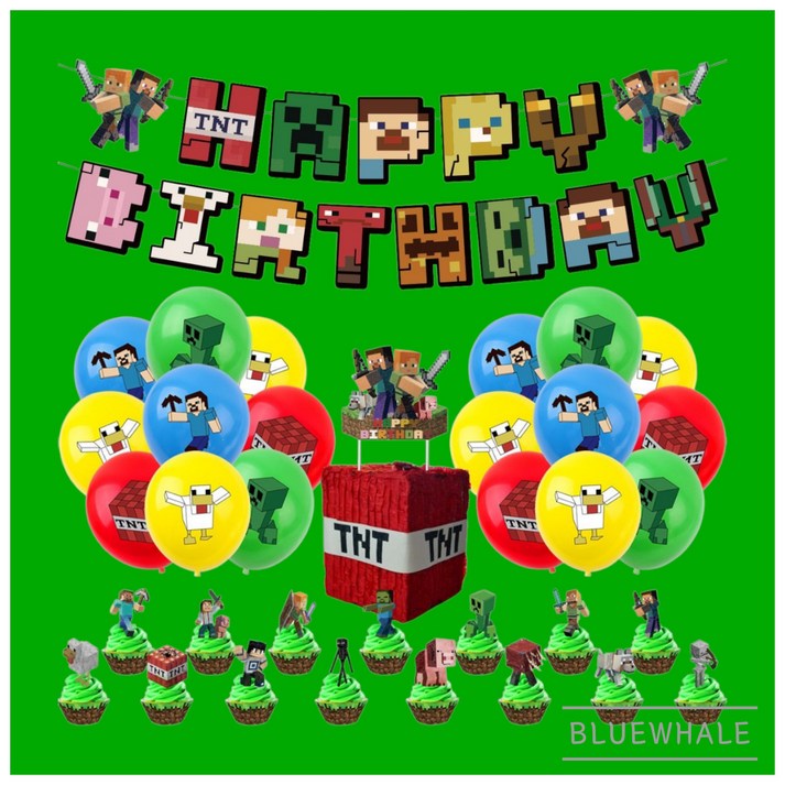 (국내배송 당일출고) 마인크래프트 생일 풍선세트 어린이 홈파티 파티용품 이벤트풍선, 1세트