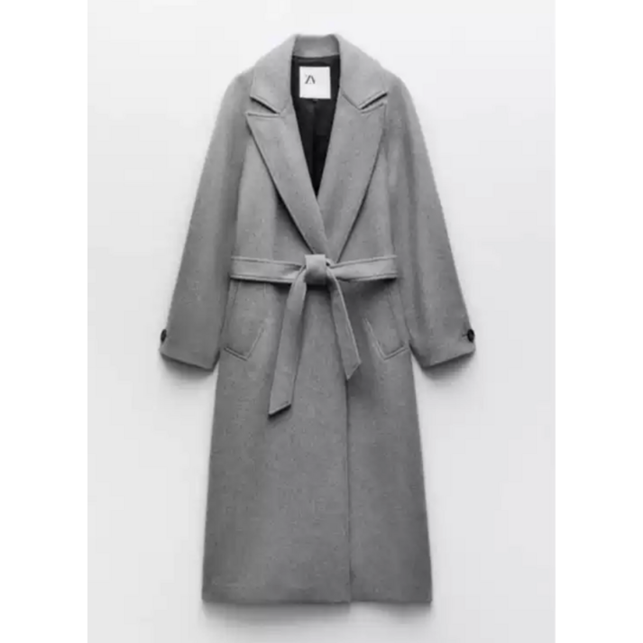 ZARA 자라 봄 여성스러운 오버핏에 벨티드 모직코트 2052142