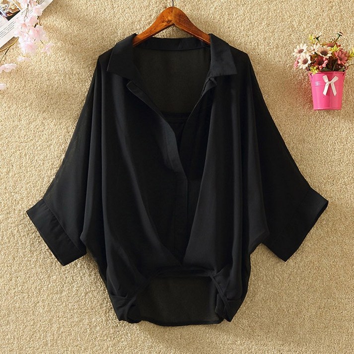 쁘띠꼬모 여성 가오리 반팔셔츠 루즈핏 빅사이즈 블라우스 W 541726