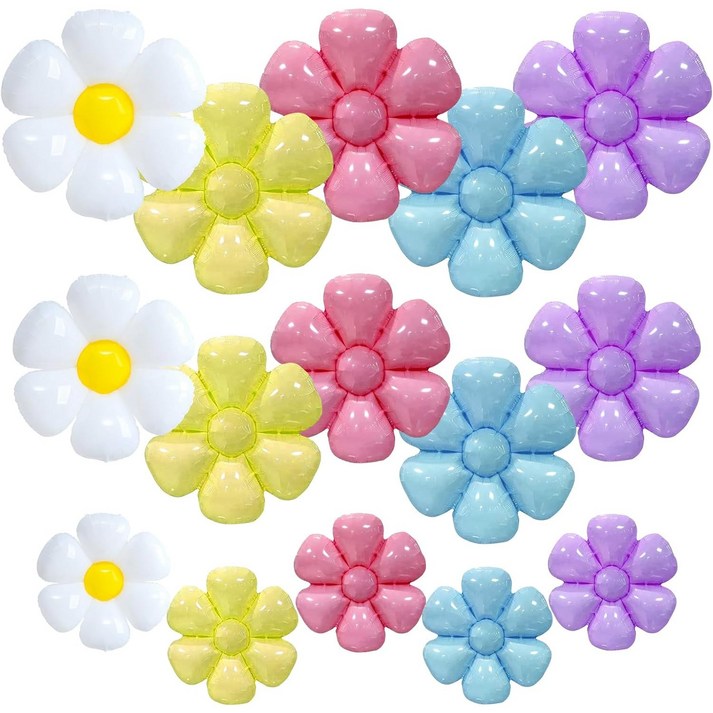 CEUQIESO 20pcs- 데이지 풍선, 생일 새해 결혼식 파티 장식을위한 혼합 색상 미니 데이지 호일 풍선 흰색, 분홍색, 보라색, 파란색, 노란색 데이지 풍선 세트, 20개, 혼합 데이지