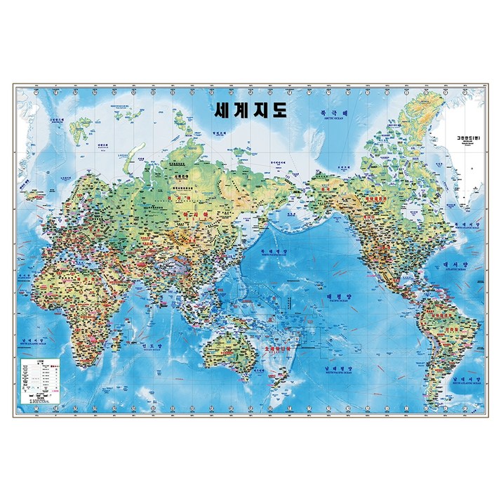지도닷컴 세계지도 지세 지리 지도 코팅형 110 x 78 cm  대한민국 전도