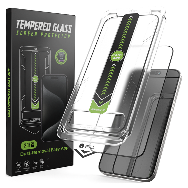 굿밸류 퀵핏 슬라이드 풀커버 강화유리 휴대폰 액정보호 필름 2p 세트, 1세트