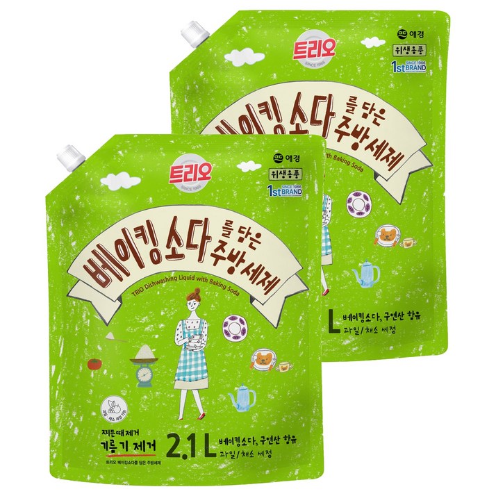 트리오 베이킹소다를 담은 주방세제, 2.1L, 2개