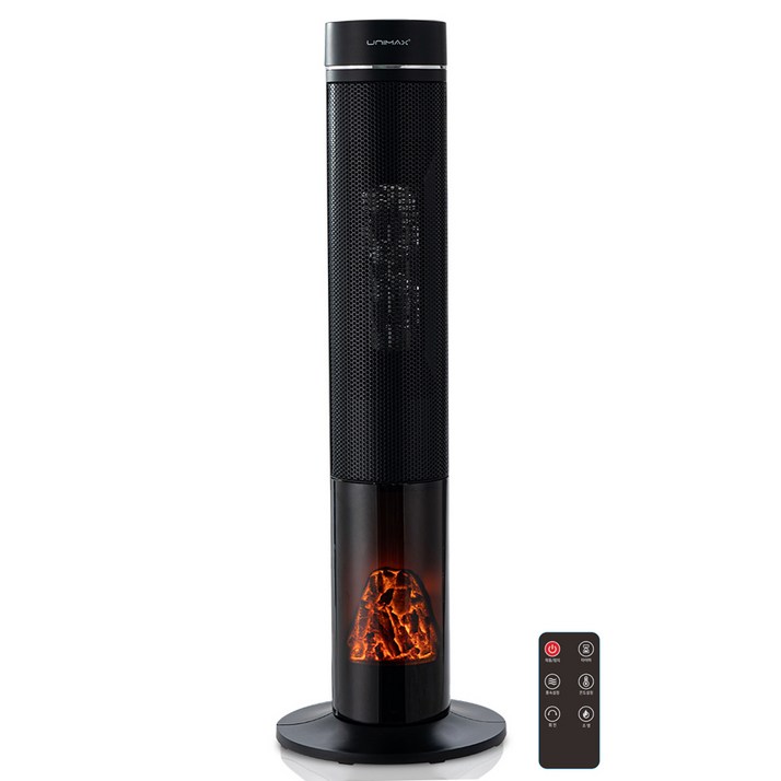 유니맥스 타워형 플래임 리모컨 PTC 전기 온풍기, UMP800FDB, 혼합색상