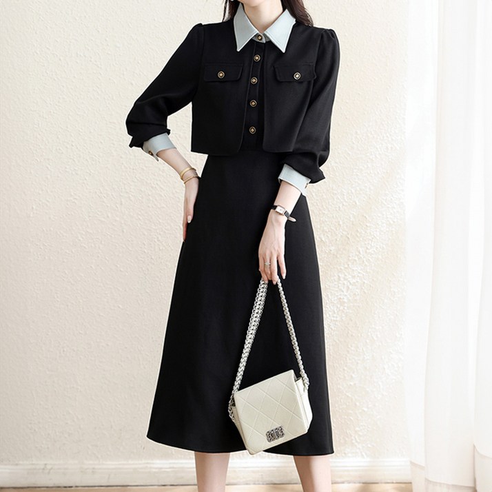 페이퍼먼츠 클레어 투톤 페이크 자켓 정장 원피스 12243