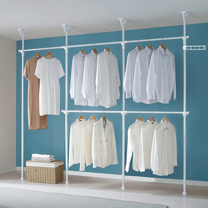 이지온 무타공 시스템 드레스룸 철제 5단 행거 일반형 EF405G, 화이트
