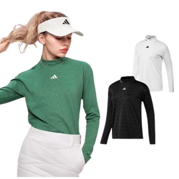 아디다스 골프 FW 여성 반목 자카드 긴팔티 골프웨어 여자 티셔츠