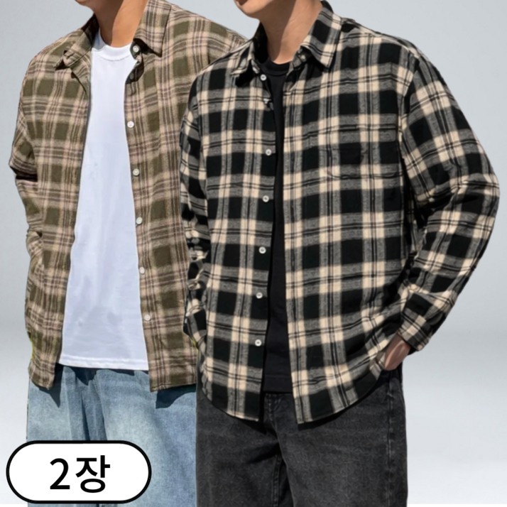 11 남자 체크 셔츠 오버핏 코튼 긴팔 남방 66572