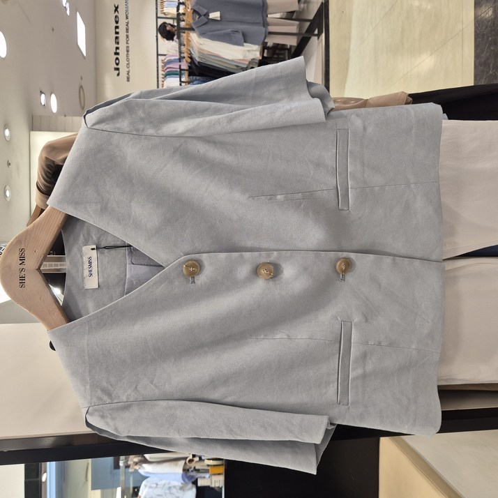 쉬즈미스  품절임박!!!!!!!!! 25년 여름신상품 초초초특가할인**지금 입으면 너무 예쁜****린넨 스판 브이넥** 세미 크롭쟈켓