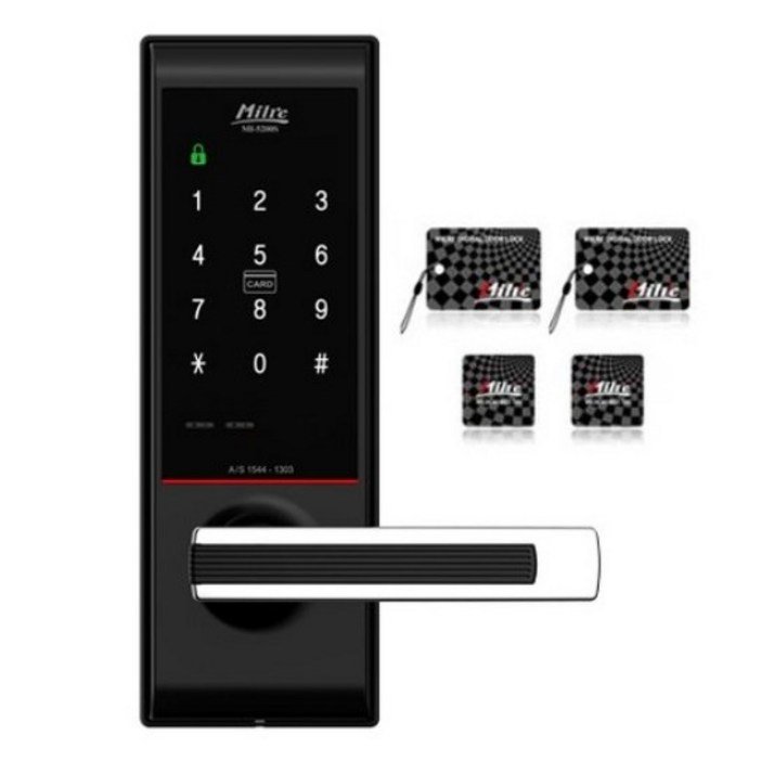 밀레시스텍 무타공 디지털손잡이 있음 도어락+카드키4개 +건전지포함 MI-5200S
