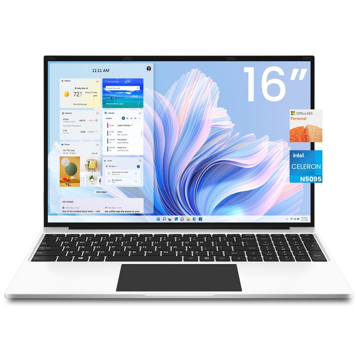 JUMPER 2025 노트북 16인치 화면 대형 셀러론 N5095 512GB SSD+128GB eMMc 16GB RAM office 365사무용 WIN11 home, 흰색, S7max N5095 16, 640GB, 16GB, WIN11 Home