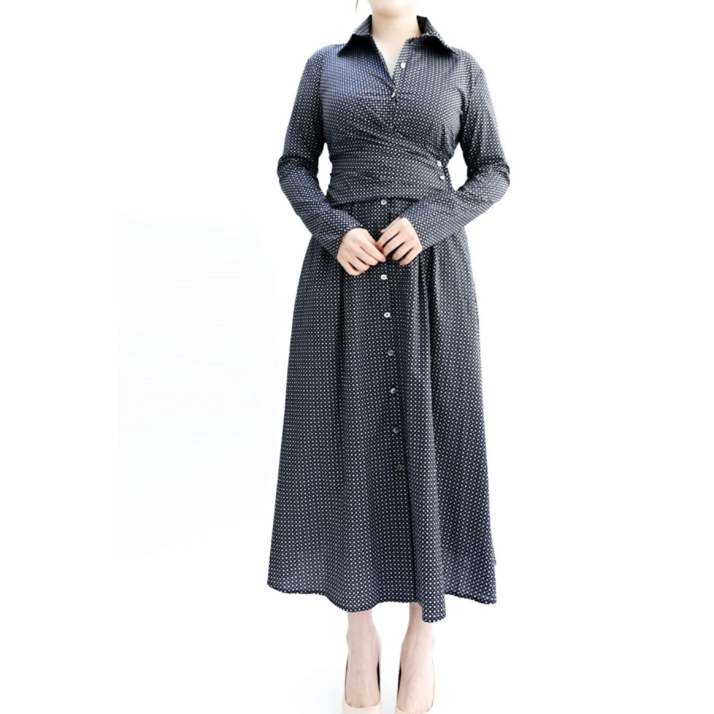 비꼴리끄 코튼 프린트 허리 디테일 원피스