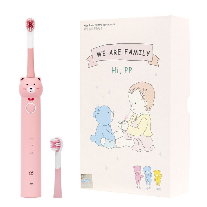 식스비 3단 유아 어린이 음파 전동칫솔 아동 아기, SB-KIDS100(인디핑크)