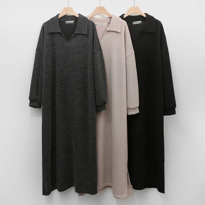 보리맘 룸이 카라 니트 조직 임산부 롱 원피스 C063