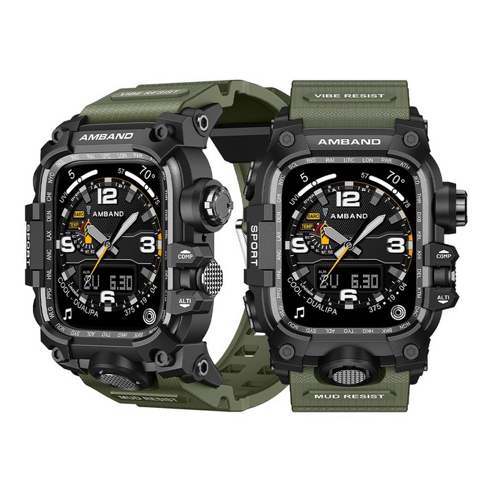 애플워치 울트라 풀커버 케이스 스트랩 일체형 러기드아머 시계줄 밴드, 카키, 1개