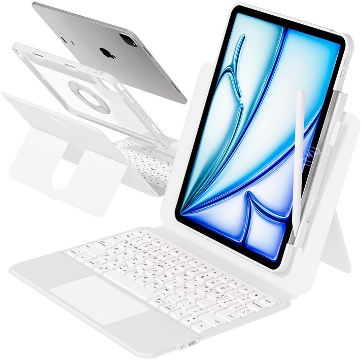 AITEWO 아이패드 키보드 케이스 매직 맥세이프 세로 가로 높이조절 펜슬수납 트랙패드 M4 M5 A16 10.9/11/12.9/13인치 프로1/2/3/4세대 에어4/5/6/7, 화이트, 1개