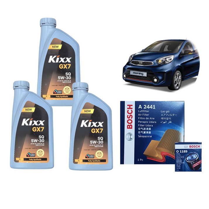 [킥스 GX7 5W30] 올뉴모닝 엔진오일+에어크리너+오일필터 세트
