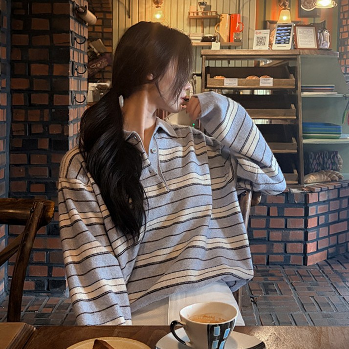 [메이빈스][무료배송]벤숀 스트라이프 카라 니트