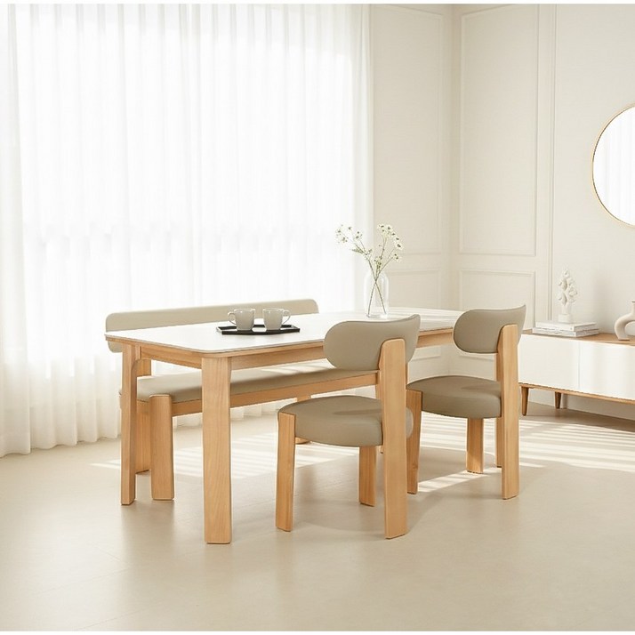 모나코가구 로메 원목 애쉬 포세린 세라믹 4인용 6인용 1600/2000 식탁세트 내추럴, 일반 2 + 벤치 1, 1600(4인용)