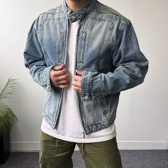 고퀄 숏자켓 남자청자켓 워싱 바이커자켓 오버핏 크롭 연청 흑청 데님자켓