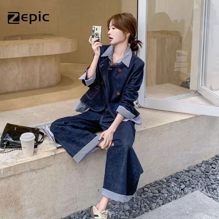 Zepic 여성 데님 투피스 캐주얼 데님 패치워크데님 통바지 Zepic 여성 데님 투피스 캐주얼 데님 패치워크데님 통바지