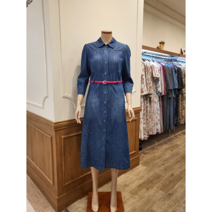 [AK플라자] [비꼴리끄] 데님 핀턱 원피스 B242DO2150