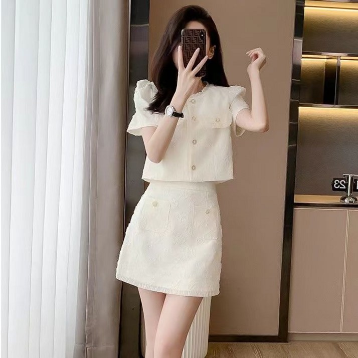 여성용 패션 정장 세트 봄 여름 패션 펀칭 오피스룩 반팔 자켓 럭셔리 스커트 하객룩 슬림핏 투피스 YMY 여성용 패션 정장 세트 봄 여름 패션 펀칭 오피스룩 반팔 자켓 럭셔리 스커트 하객룩 슬림핏 투피스 YMY