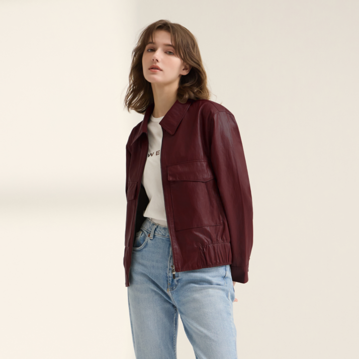 지베르니 여성 봄가을 간절기 출근길 나들이 비건레더 블루종 자켓