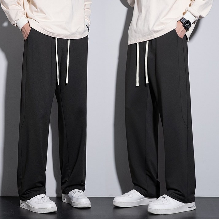 1+1남성용 트레이닝바지 데일리 세미 와이드 스판 밴딩 슬랙스 바지 2장세트 베이잉