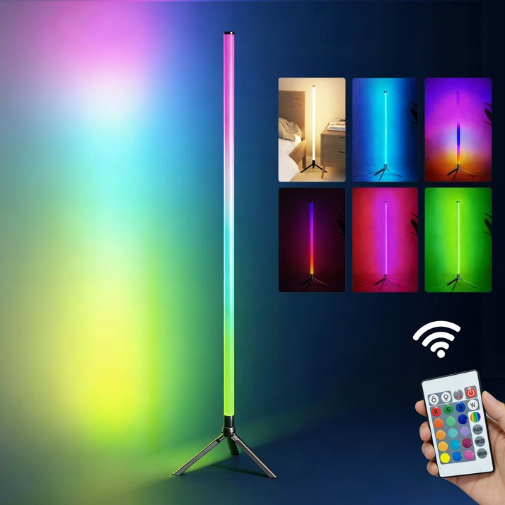 SASAKO 무선리모컨+뮤직반응 RGB 장스탠드 감성 네온 조명 게이밍조명 침실 거실 무드등 홈오피스 분위기 조성