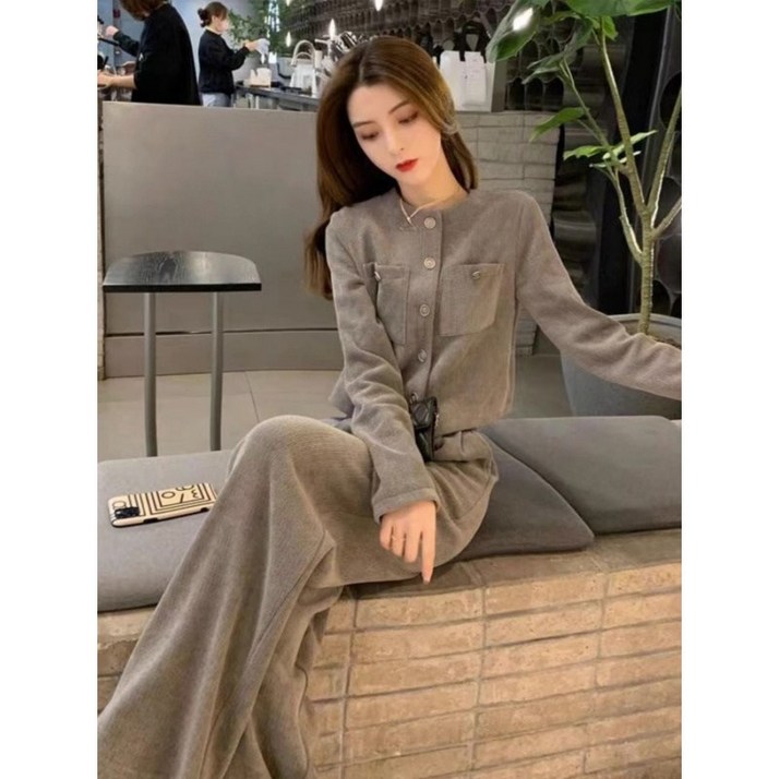 COSYEVNO  모직 세트 여자 겨울 코듀로이 오버사이즈 캐주얼 트렌디 캐주얼 버튼 코트바지 CXJxxftz05
