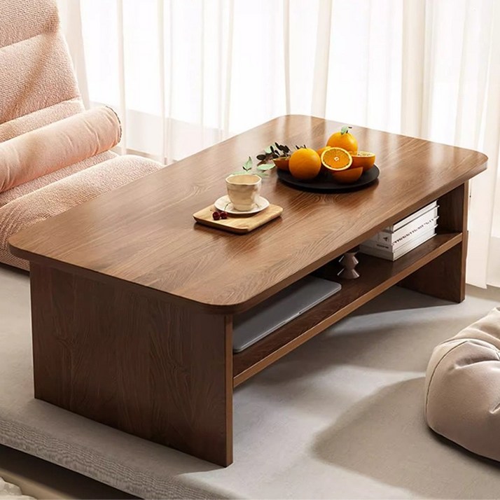 SeekFun 다용도 좌식 테이블 책상  2단 수납 공간 티테이블 800mm 호두나무