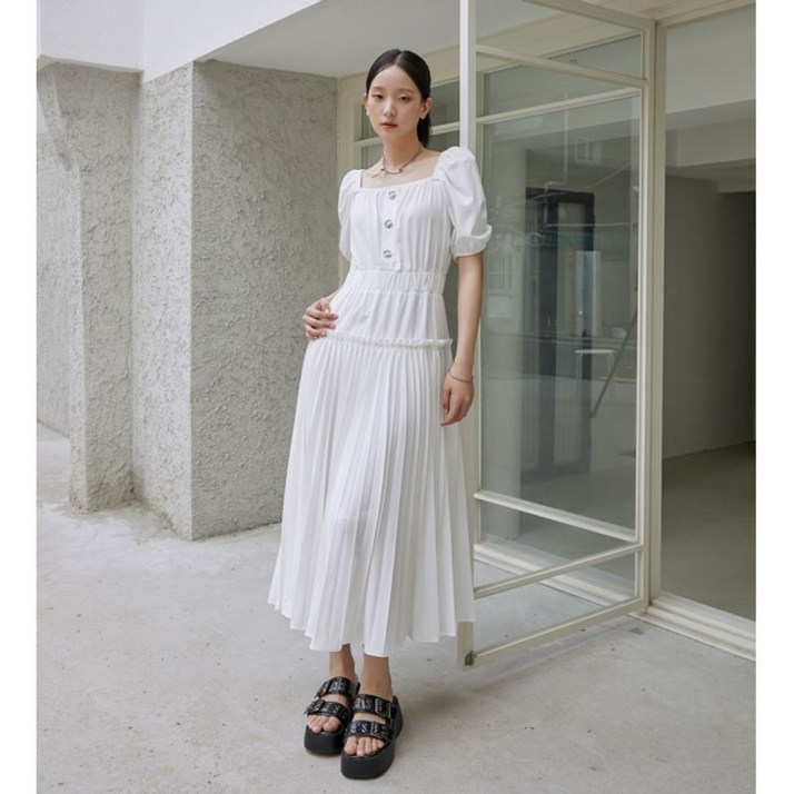 [AK플라자] [에고이스트] 스퀘어넥 플리츠 롱 원피스 ER2TO502