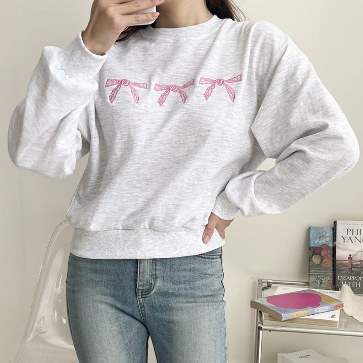 핑크홀릭 메릴 리본자수 맨투맨
