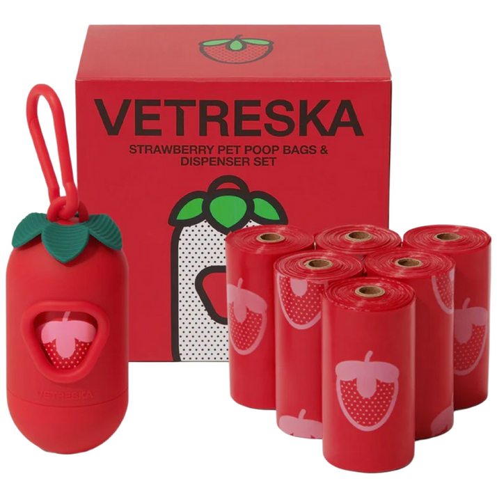 VETRESKA 스트로베리 강아지 향기나는 배변봉투 풉백 디스펜서 세트(딸기향), 1개, 1개입, 세트구성(디스펜서1개+풉백7롤)