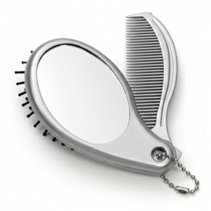 휴대용 올인원 메이크업용 미니 거울 에어쿠션 접이식 헤어 브러쉬